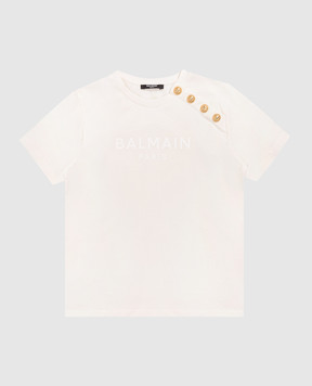 Balmain Дитяча бежева футболка з принтом логотипа BY8P01Z36721214