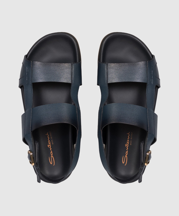Santoni Синие кожаные сандалии с тиснением логотипа MCEG19327HV6MGOR изображение 4