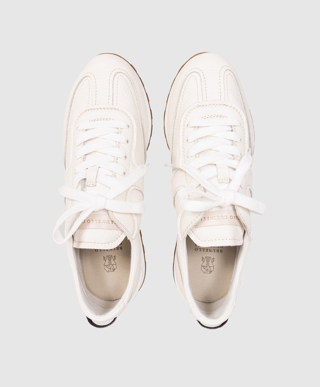 Brunello Cucinelli Кожаные кроссовки цвета айвори с цепочкой мониль MZDKG3235 изображение 4