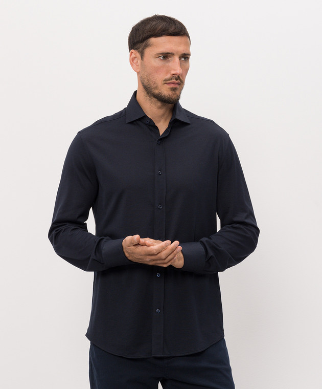 Brunello Cucinelli Синяя рубашка с шелком MH8366686 изображение 3