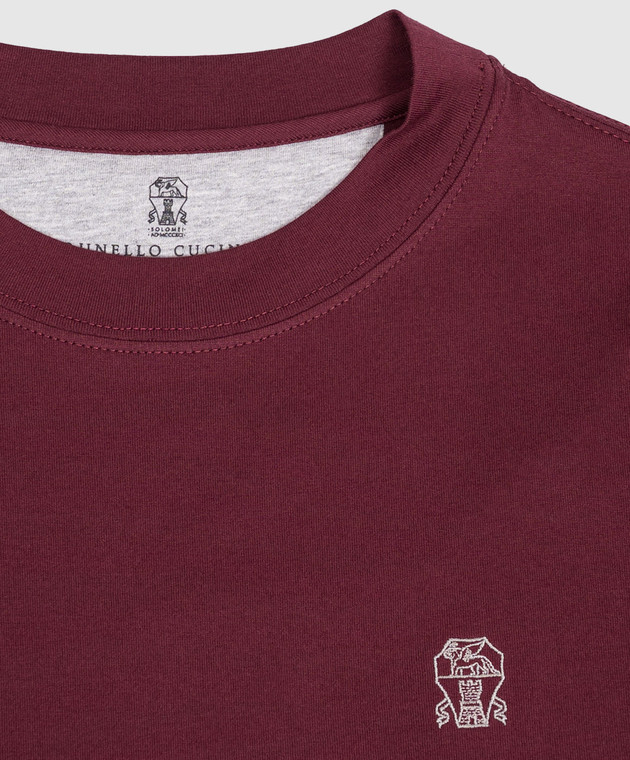 Brunello Cucinelli Детская бордовая футболка с вышивкой эмблемы B0B13T704C изображение 3