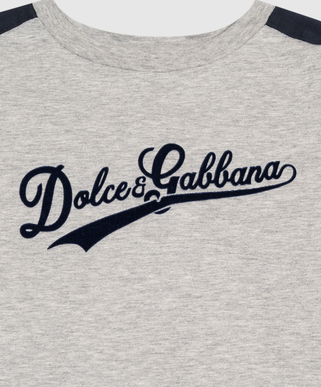 Dolce&Gabbana Детская серая меланжевая футболка с фактурным логотипом L4JTKDG7PWQ26 изображение 3