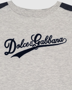 Dolce&Gabbana Детская серая меланжевая футболка с фактурным логотипом L4JTKDG7PWQ26
