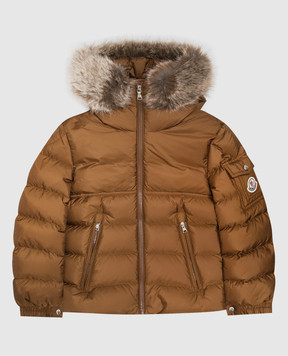 Moncler ENFANT Дитячий коричневий пуховик з нашивкою логотипа L29541A0005353A5E
