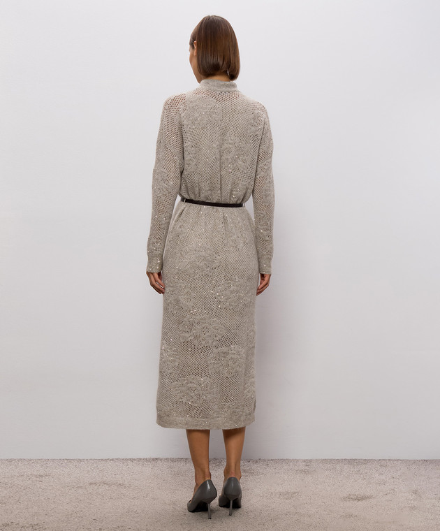 Brunello Cucinelli Серое ажурное платье с поясом MFA790A94 изображение 4