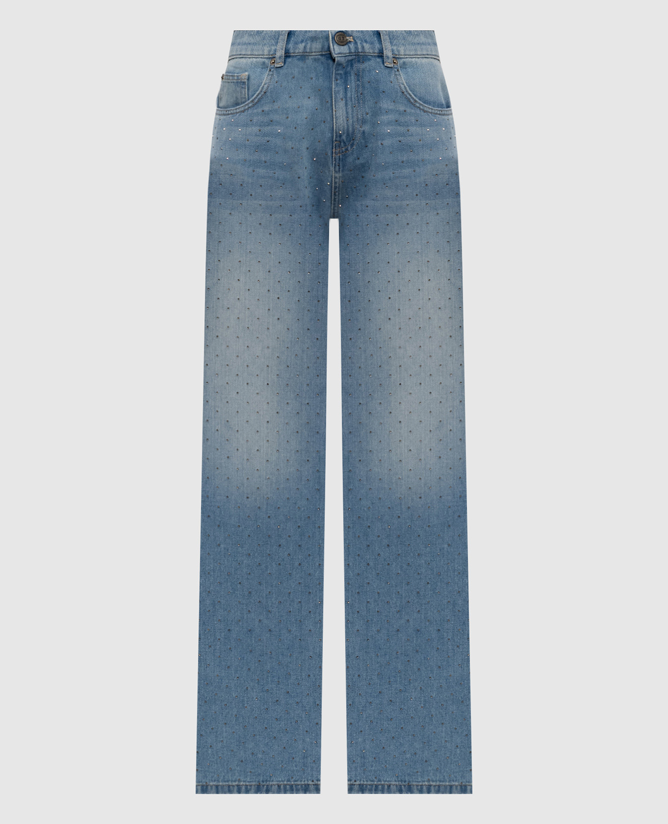 

Голубые джинсы с кристаллами, Голубой, Широкие джинсы