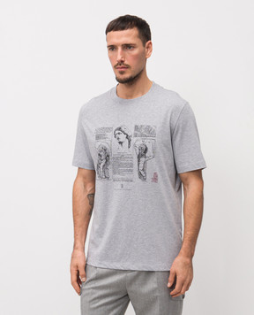 Brunello Cucinelli Серая меланжевая футболка с принтом M0B138517