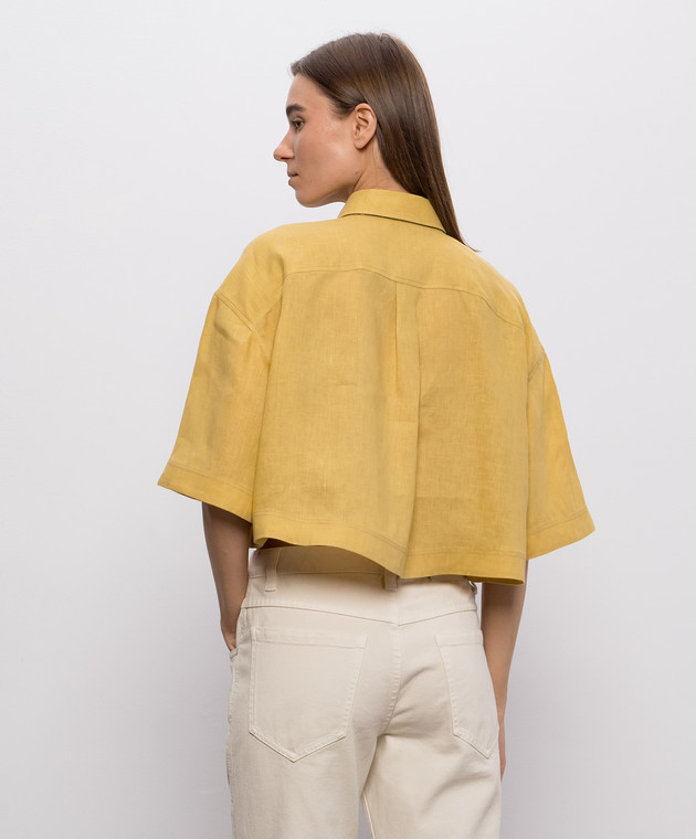 Brunello Cucinelli Желтая укороченная рубашка из льна MP698MS306 изображение 4