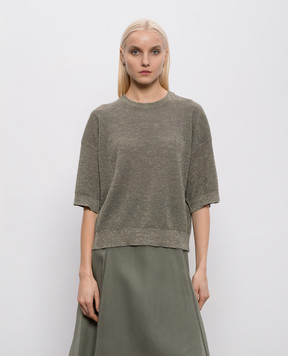 Brunello Cucinelli Топ кольору хакі з льоном M8Q257100