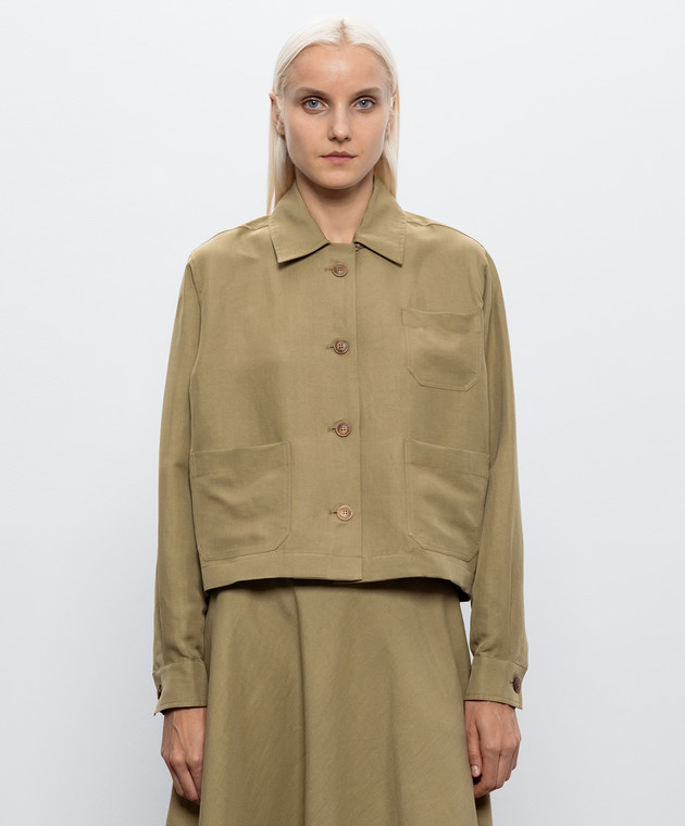 Max Mara Сорочка PALLORE з льону та шовку кольору хакі MXMPALLORE зображення 3