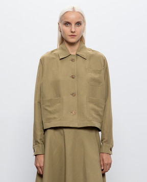 Max Mara Сорочка PALLORE з льону та шовку кольору хакі MXMPALLORE