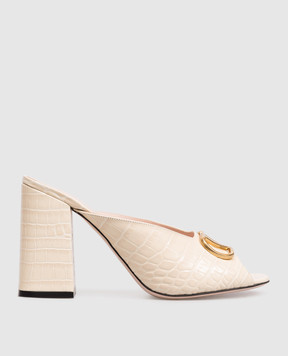 Valentino Бежеві мюлі VLogo з тисненням під шкіру крокодила 8W2S0NW6LUR