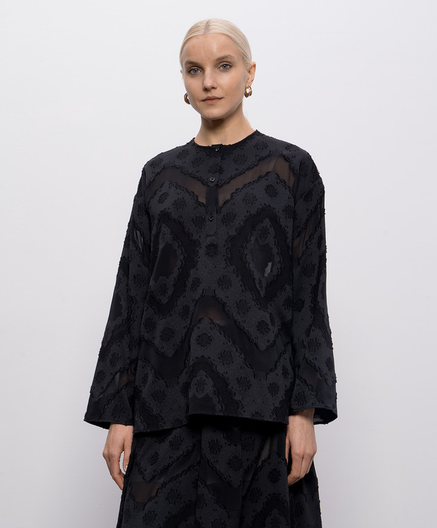 Agnona Чорна блуза в тканий візерунок TD1112YJ2001 зображення 3