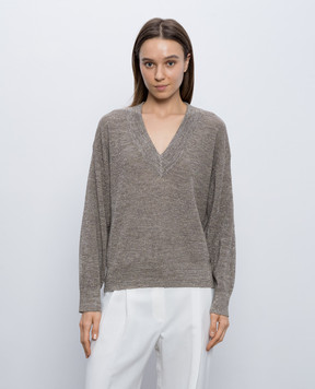 Brunello Cucinelli Коричневый пуловер с льном M8Q257102