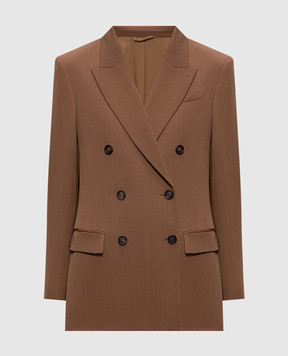 Brunello Cucinelli Коричневый двубортный жакет с шерстью MG5487095P