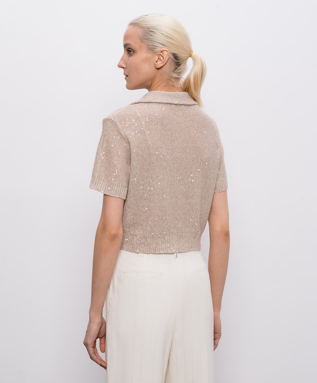 Brunello Cucinelli Бежевый топ из льна, кашемира и шелка в пайетке MDJ547605 изображение 4