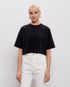 Balmain Черная укороченная футболка с вышивкой логотипа GF0EE145BD10