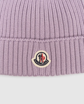 Moncler ENFANT Дитяча фіолетова шапка з вовни з логотипом L19543B00008M1131