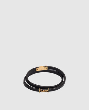 Saint Laurent Черный кожаный браслет в два оборота с монограммой логотипа 745602BL40J