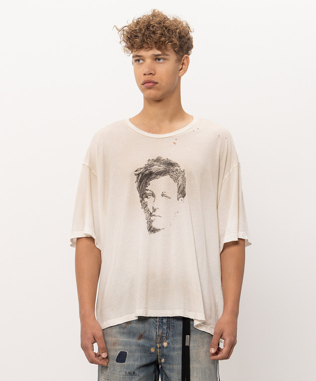 Ann Demeulemeester Футболка Lu Relax Fit цвета айвори с винтажным эффектом B0014441FA794 изображение 3