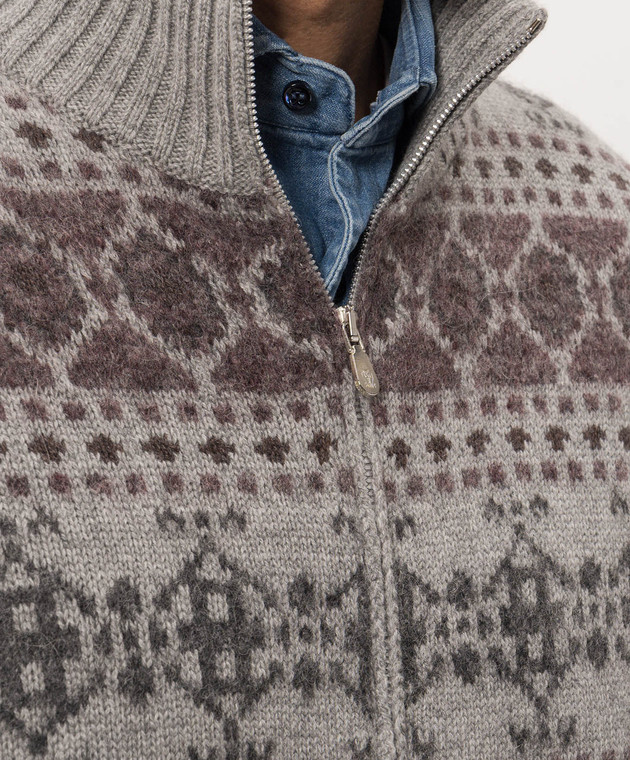 Brunello Cucinelli Серый кардиган с кашемиром в узор M22506316 изображение 5