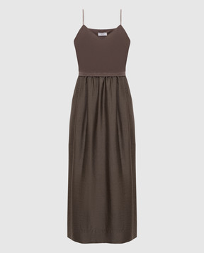 Peserico Коричнева сукня міді з ланцюжком A025101979A