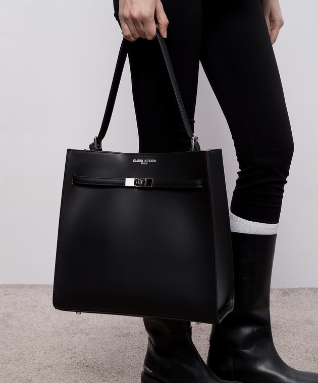 Gianni Notaro Черная кожаная сумка RUGA с принтом логотипа 255RUGANIKEL изображение 2