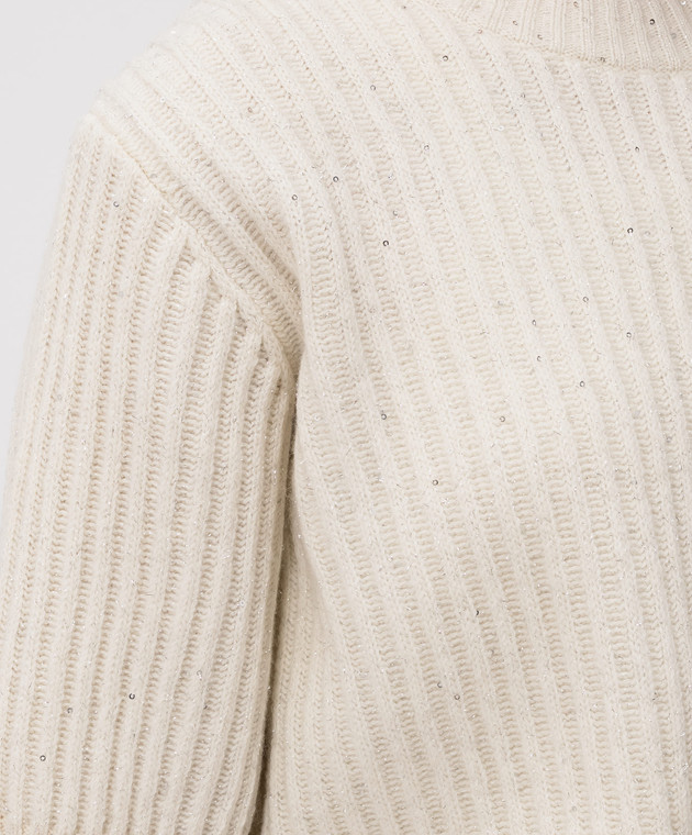 Brunello Cucinelli Топ цвета айвори из кашемира и шерсти MBM753520P изображение 5