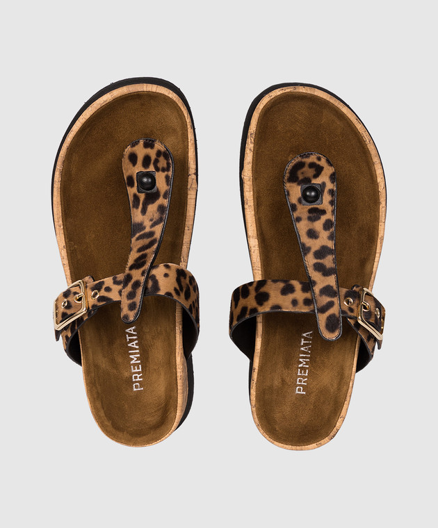 Premiata Коричневые кожаные шлепанцы в принт M7391LEO изображение 4
