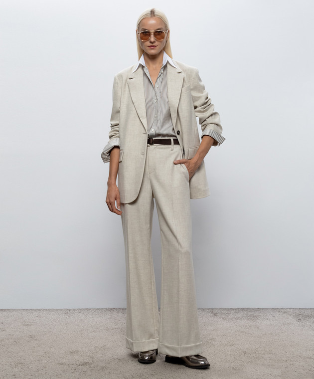 Brunello Cucinelli Бежевые брюки из шерсти и кашемира с отворотами MB162P8492 изображение 2