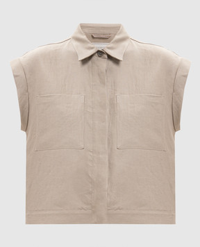 Peserico Бежевая рубашка из льна с короткими рукавами S0316602606