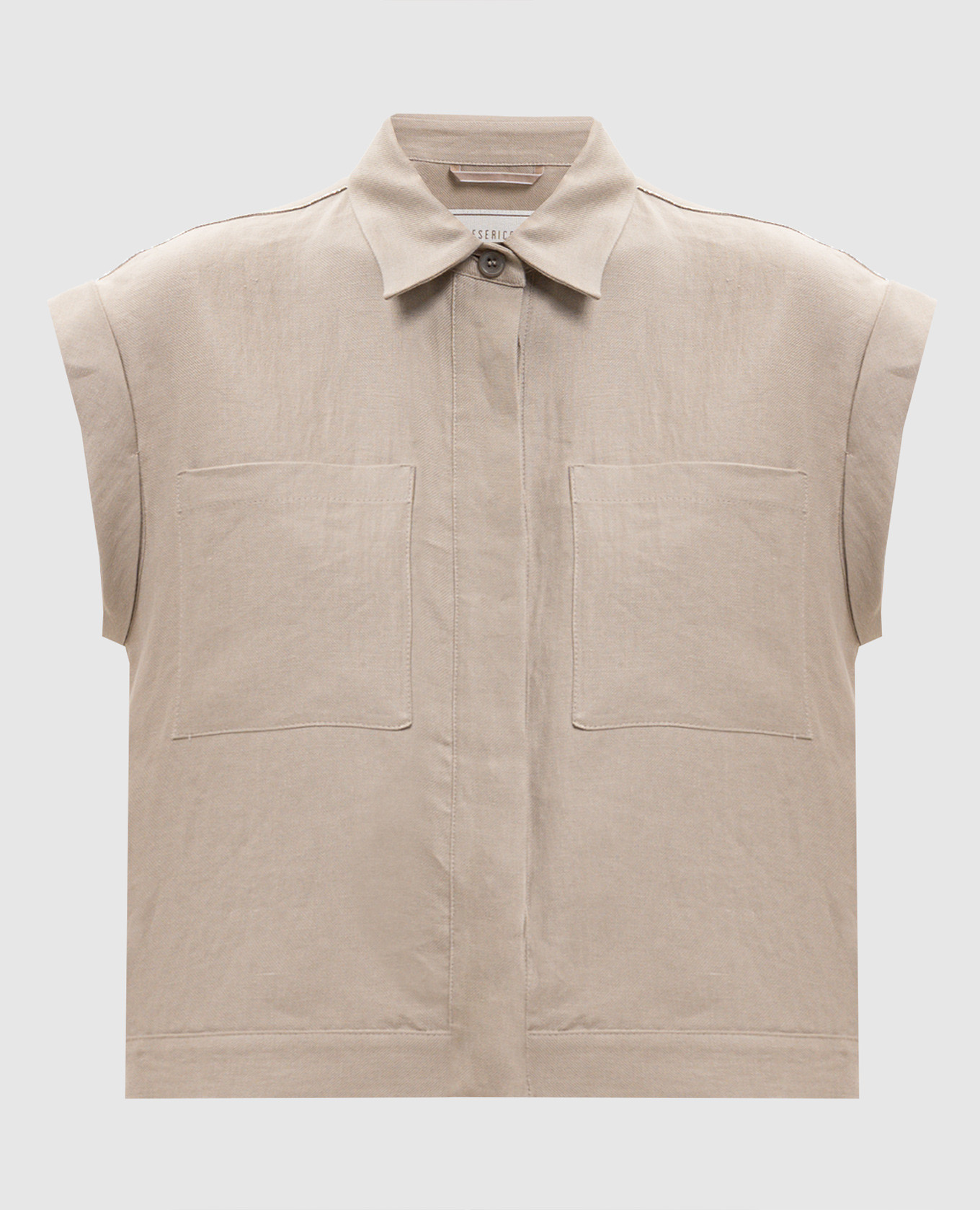 Бежевая рубашка из льна с короткими рукавами