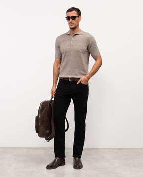 MooRER Коричневе меланжеве поло з льоном VINAL VINALMAG