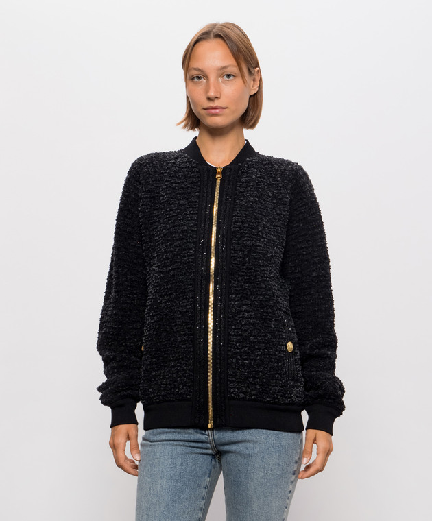 Balmain Чорний твідовий кардиган з вовною мериноса HF1TFB20KK12 зображення 3
