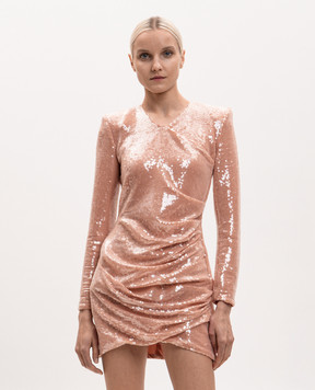 Balmain Бежевое платье в пайетке с драпировкой GF0R8925XL95