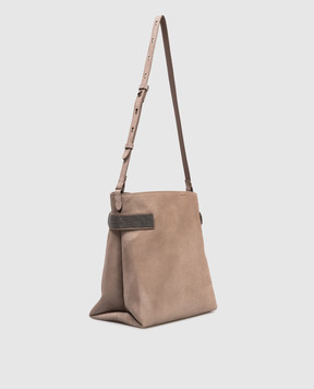 Brunello Cucinelli Коричнева замшева сумка Essence з ланцюжком моніль MBDLD2743