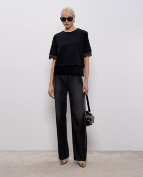 Alexander McQueen Черная футболка с кружевом 850805QLAE6