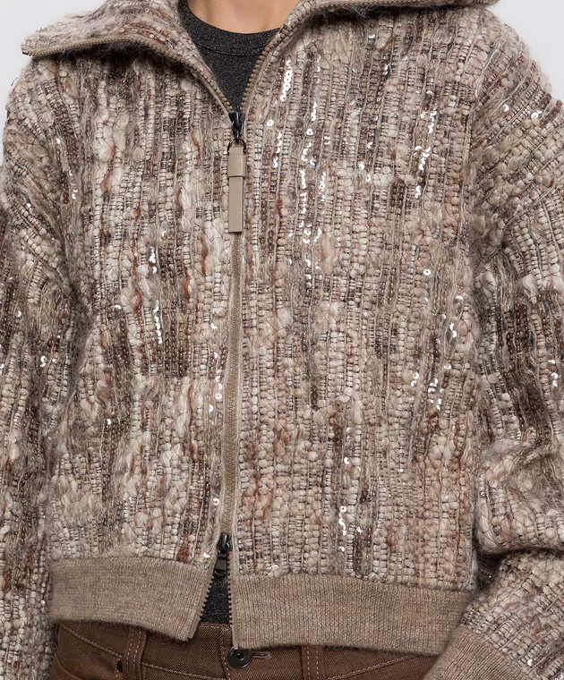 Brunello Cucinelli Бежевый кардиган с пайетками MNLR08306P изображение 5