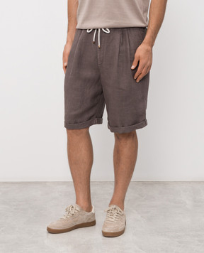 Brunello Cucinelli Коричневые шорты из льна с отворотами M243DU0020