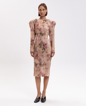 Magda Butrym Бежева сукня із шовку в квітковий принт DRESS29230926