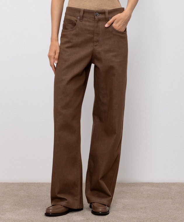Brunello Cucinelli Коричневые джинсы с патчем логотипа MP134P4021 изображение 3