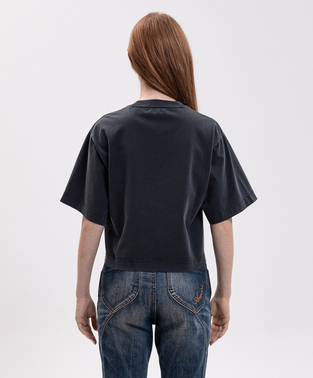 Off-White Серая укороченная футболка с цветочным принтом логотипа 2FA00640T изображение 4