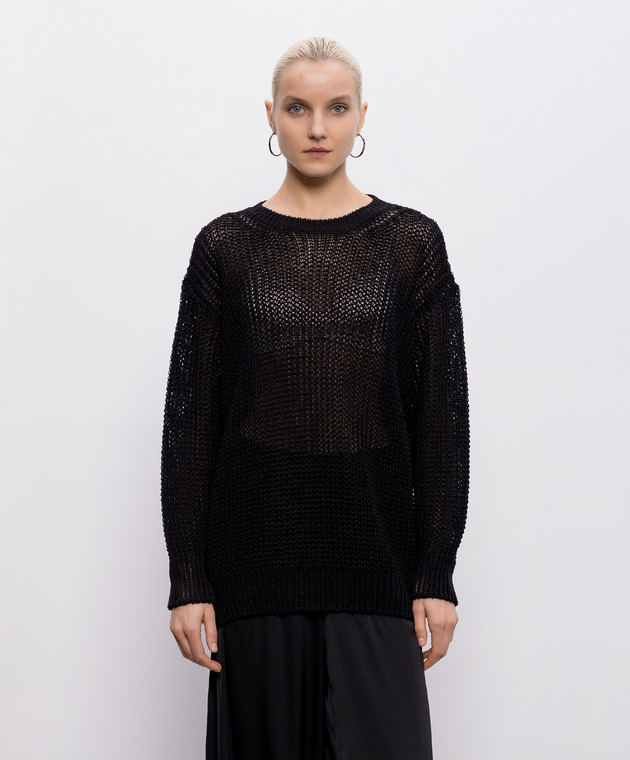 Intoca Черный ажурный свитер из льна 261LILLPO0102 изображение 3