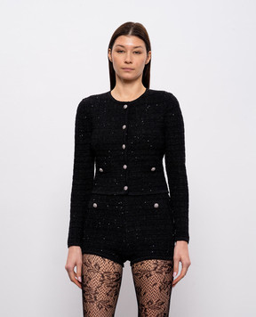 Alessandra Rich Чорний твідовий кардиган з вовною FABX4348K4722