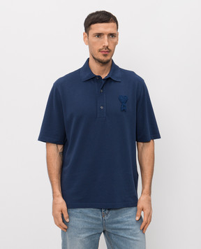 Ami Paris Синее поло с фактурной нашивкой эмблемы UPL428JE0221m