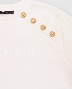 Balmain Дитяча бежева футболка з принтом логотипа BY8P01Z36721214
