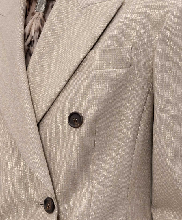 Brunello Cucinelli Бежевий двобортний жакет з люрексом MG5177241P зображення 5
