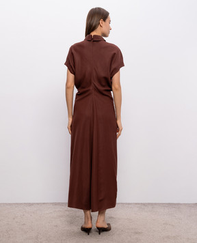 Brunello Cucinelli Коричневое платье миди с льном MH126A5426