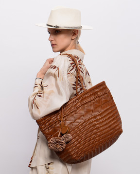 Gianni Chiarini Коричнева шкіряна плетена сумка-тоут Paloma з брелоком BS11372COMMPLINT
