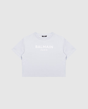 Balmain Дитяча блакитна футболка з логотипом BY4A01Z318310